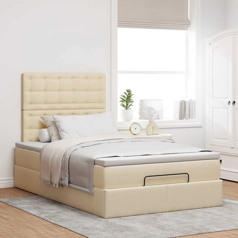 Ottoman bed met matras 120x190cm stof crèmekleurig