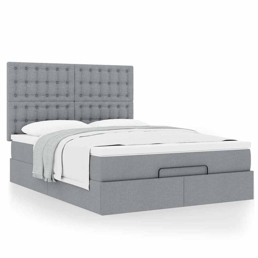Ottoman bed met matras 140x190cm stof lichtgrijs