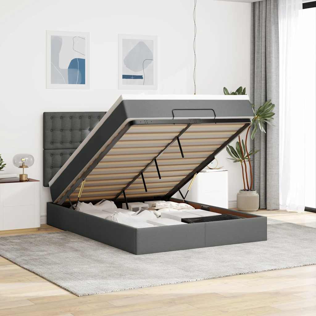 Ottoman bed met matras 140x190cm stof donkergrijs