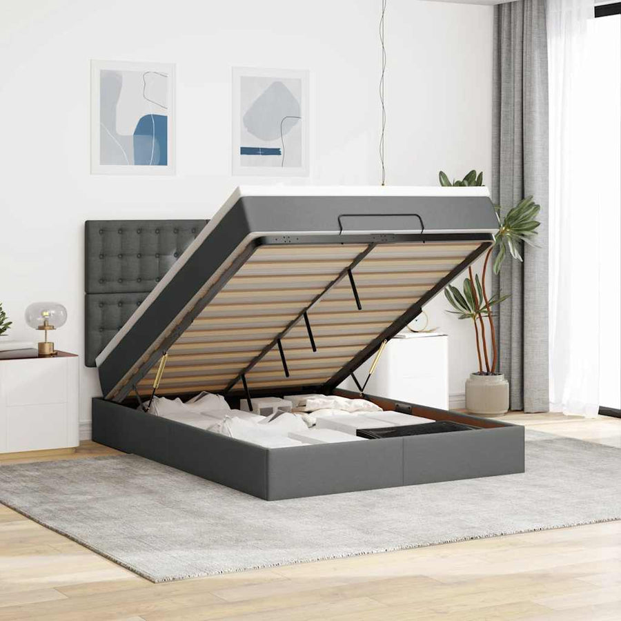 Ottoman bed met matras 140x190cm stof donkergrijs