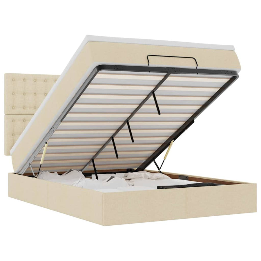 Ottoman bed met matras 140x190cm stof crèmekleurig