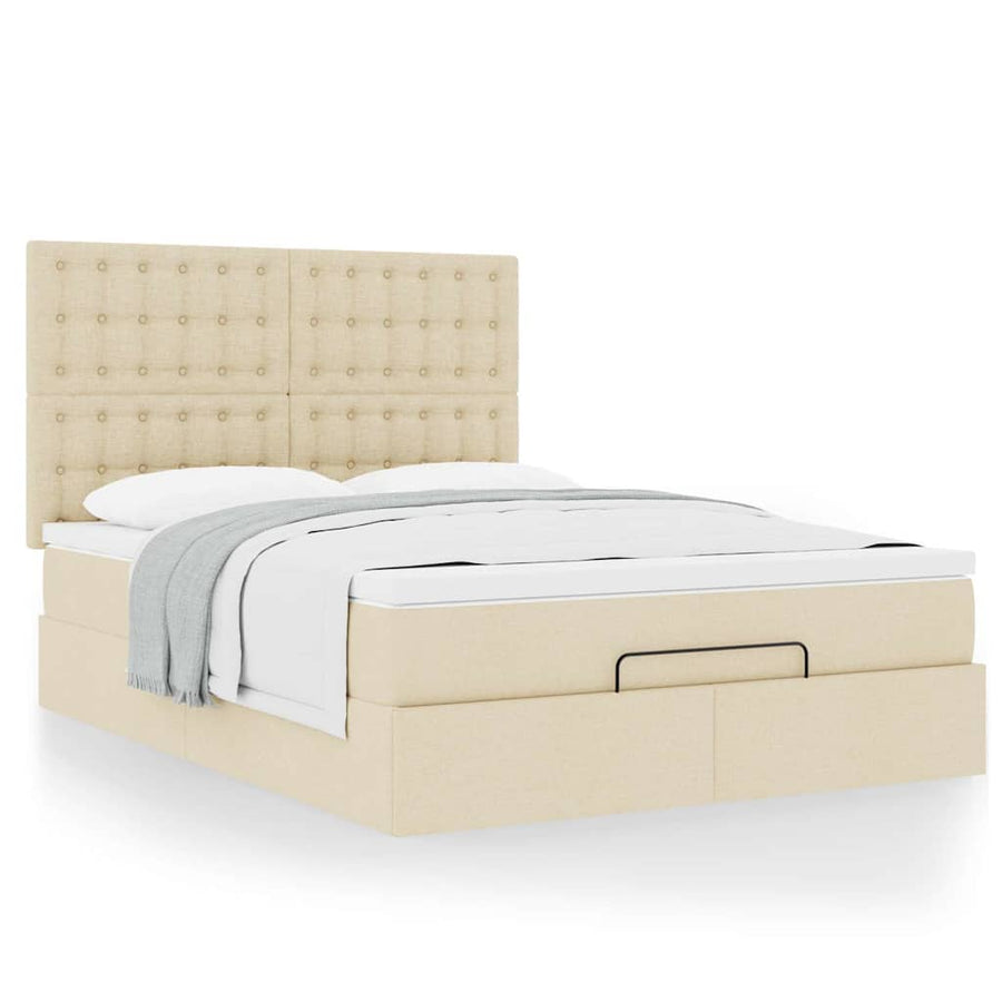 Ottoman bed met matras 140x190cm stof crèmekleurig