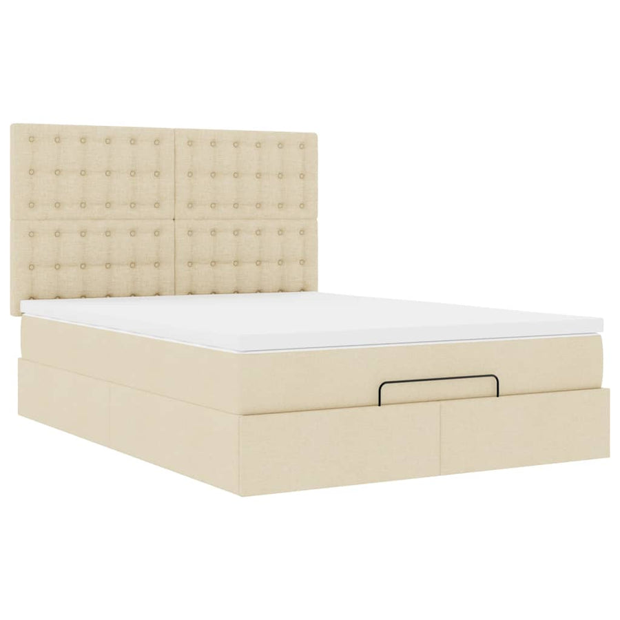 Ottoman bed met matras 140x190cm stof crèmekleurig