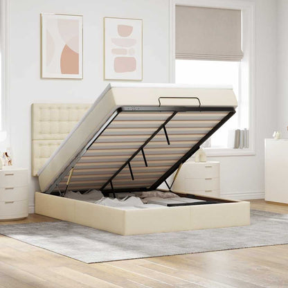 Ottoman bed met matras 140x190cm stof crèmekleurig