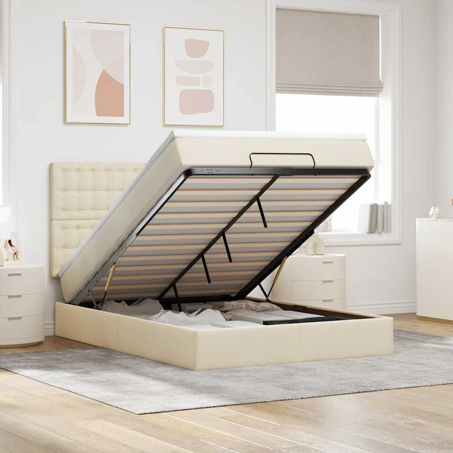 Ottoman bed met matras 140x190cm stof crèmekleurig