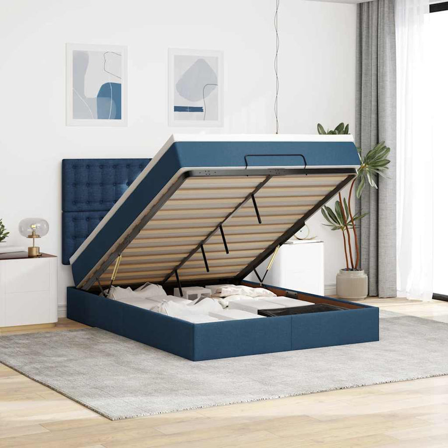 Ottoman bed met matras 140x190cm stof blauw