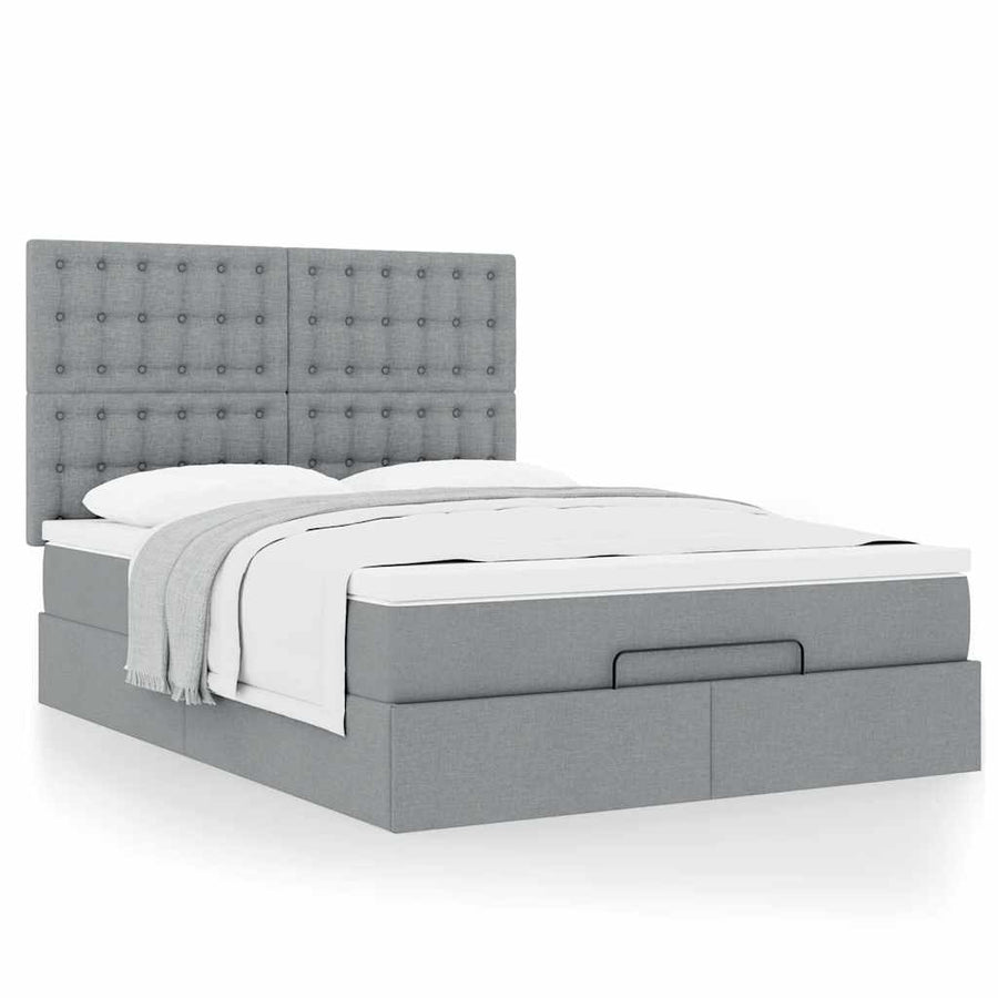 Ottoman bed met matras 140x200cm stof lichtgrijs