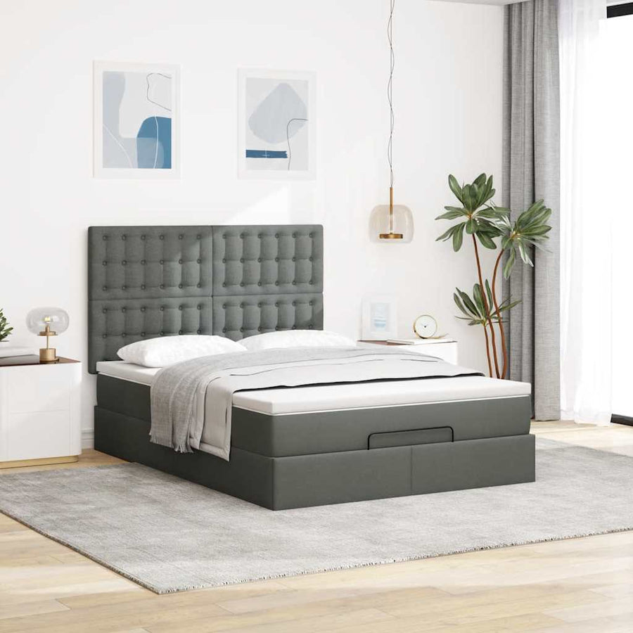 Ottoman bed met matras 140x200cm stof donkergrijs