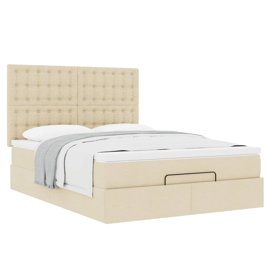 Ottoman bed met matras 140x200cm stof crèmekleurig