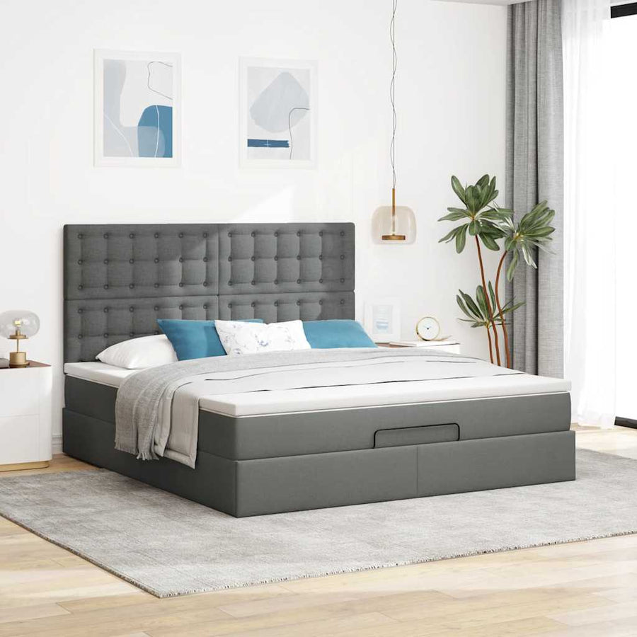 Ottoman bed met matras 160x200cm stof donkergrijs
