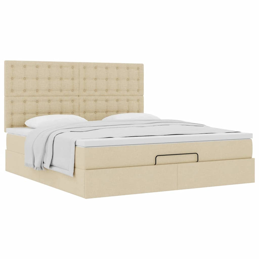 Ottoman bed met matras 180x200cm stof crèmekleurig