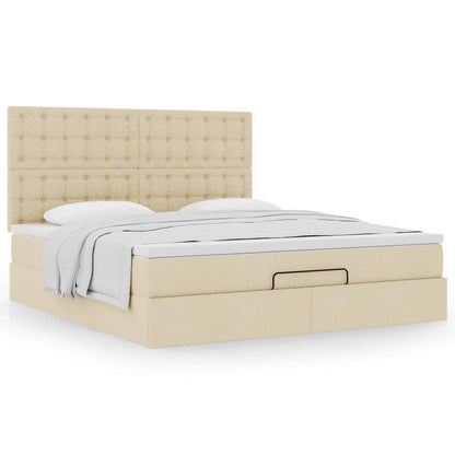 Ottoman bed met matras 180x200cm stof crèmekleurig
