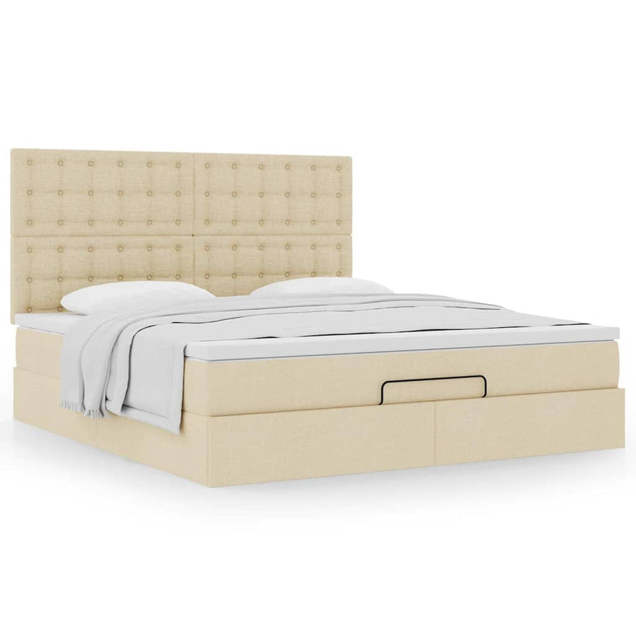 Ottoman bed met matras 180x200cm stof crèmekleurig