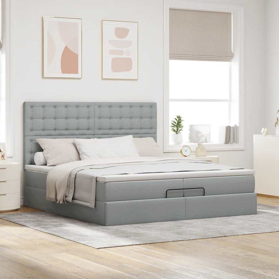 Ottoman bed met matrassen 200x200cm stof lichtgrijs