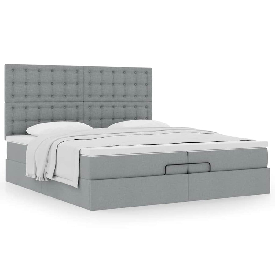 Ottoman bed met matrassen 200x200cm stof lichtgrijs