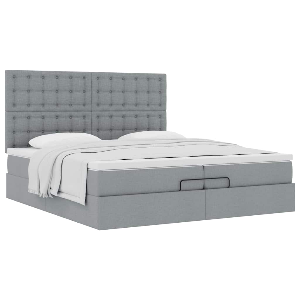 Ottoman bed met matrassen 200x200cm stof lichtgrijs