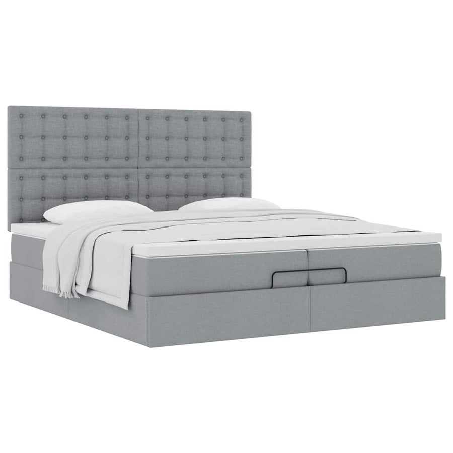 Ottoman bed met matrassen 200x200cm stof lichtgrijs