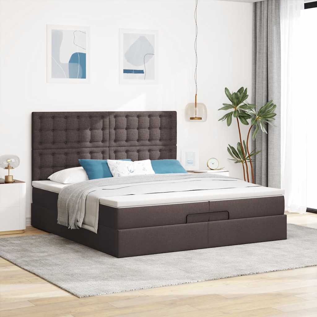 Ottoman bed met matrassen 200x200cm stof donkerbruin
