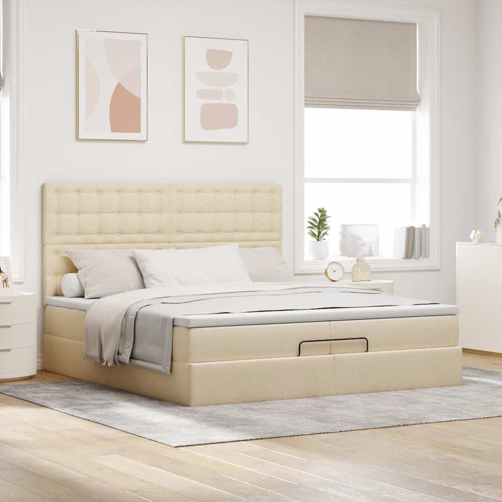 Ottoman bed met matrassen 200x200cm stof crèmekleurig