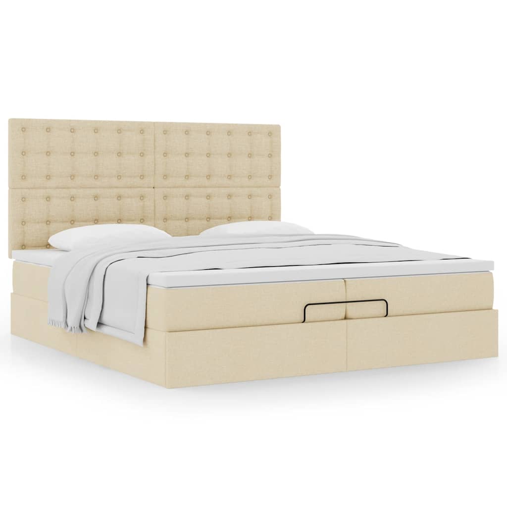 Ottoman bed met matrassen 200x200cm stof crèmekleurig