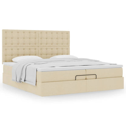 Ottoman bed met matrassen 200x200cm stof crèmekleurig