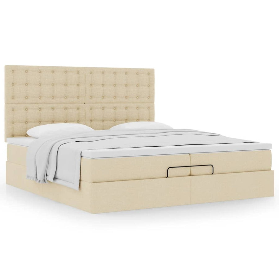 Ottoman bed met matrassen 200x200cm stof crèmekleurig