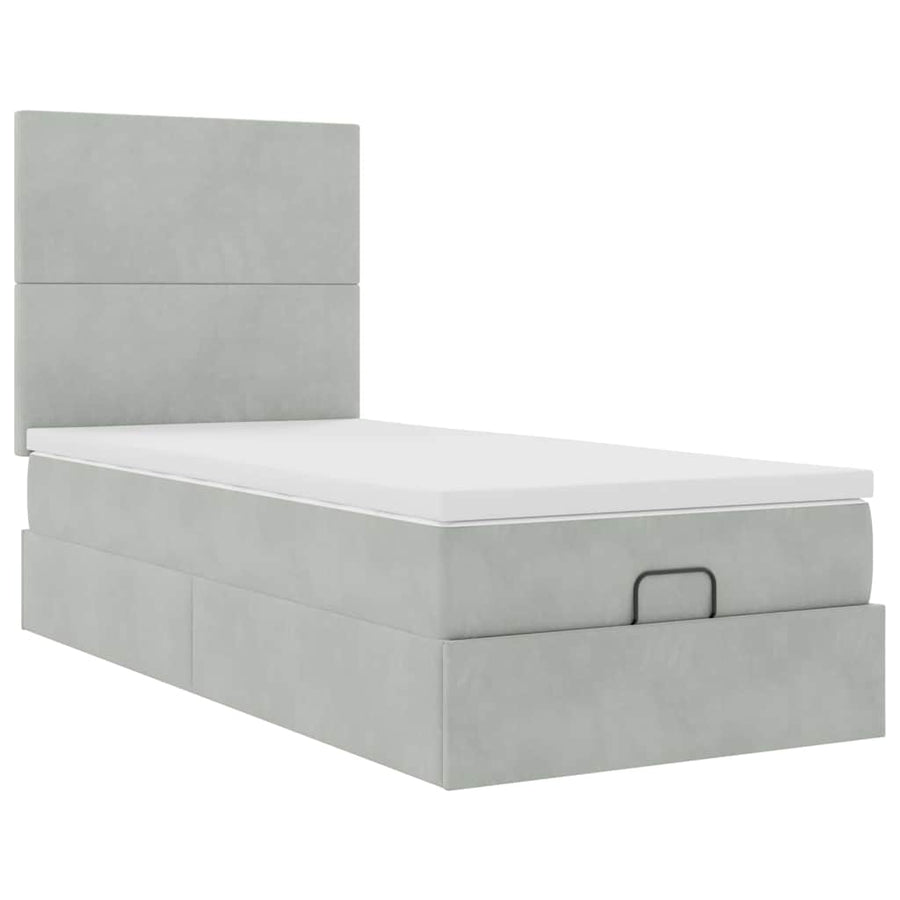 Ottoman bed met matrassen 80x200cm fluweel lichtgrijs