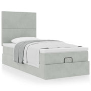 Ottoman bed with mattresses 80x200cm velvet light grey