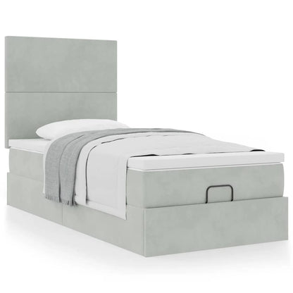 Ottoman bed met matrassen 80x200cm fluweel lichtgrijs