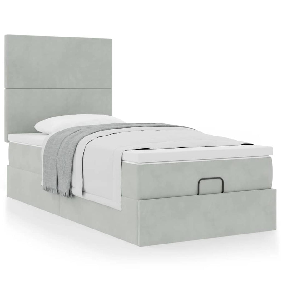 Ottoman bed met matrassen 80x200cm fluweel lichtgrijs