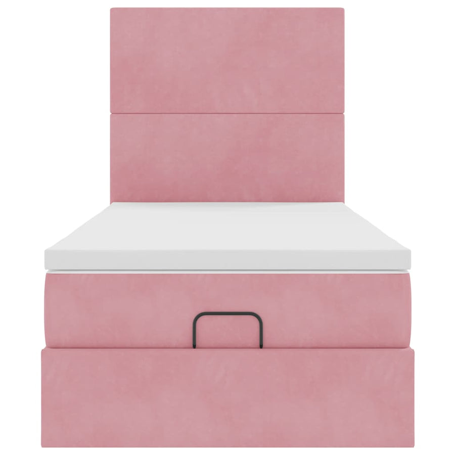 Ottoman bed met matrassen 80x200cm fluweel roze