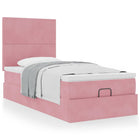Ottoman bed with mattresses 80x200cm velvet pink