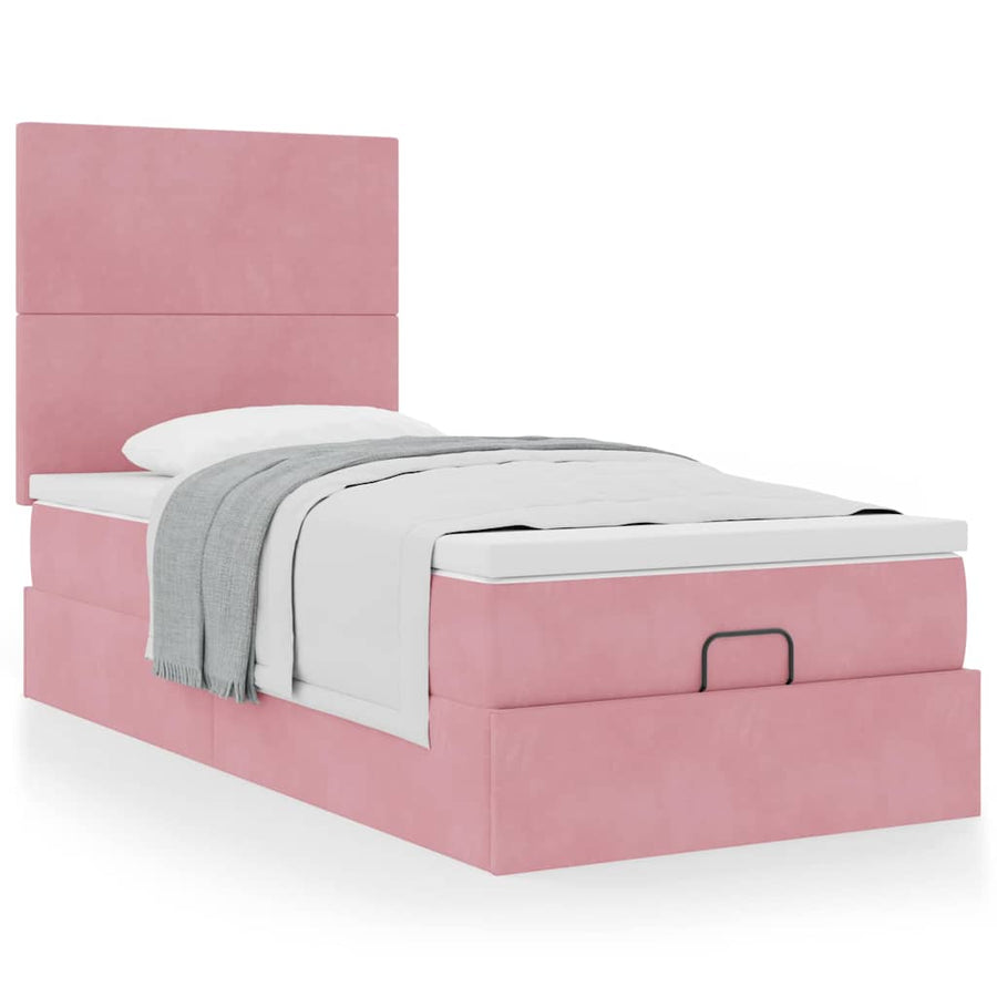 Ottoman bed met matrassen 80x200cm fluweel roze