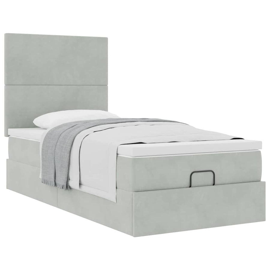 Ottoman bed met matrassen 90x190cm fluweel lichtgrijs