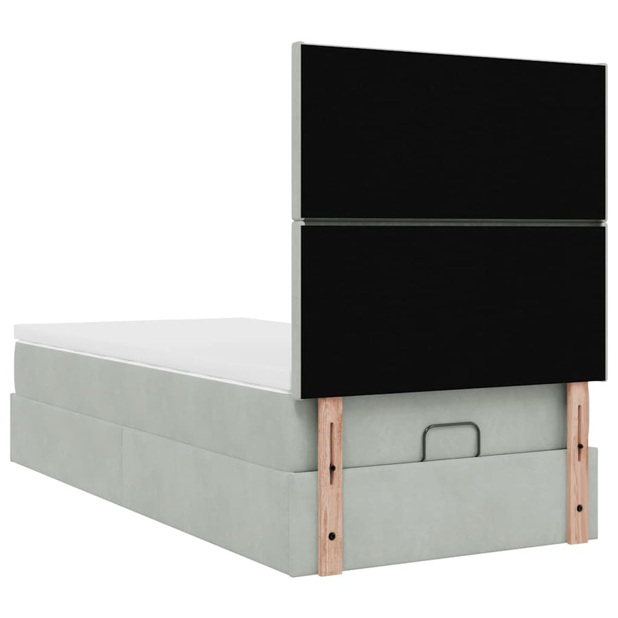 Ottoman bed met matrassen 90x190cm fluweel lichtgrijs