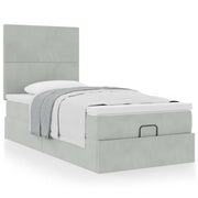 Ottoman bed with mattresses 90x190cm velvet light grey