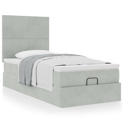 Ottoman bed met matrassen 90x190cm fluweel lichtgrijs