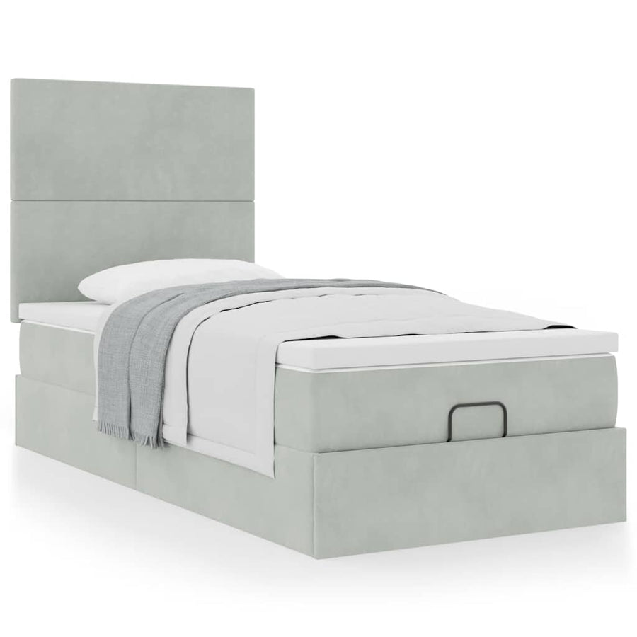 Ottoman bed met matrassen 90x190cm fluweel lichtgrijs