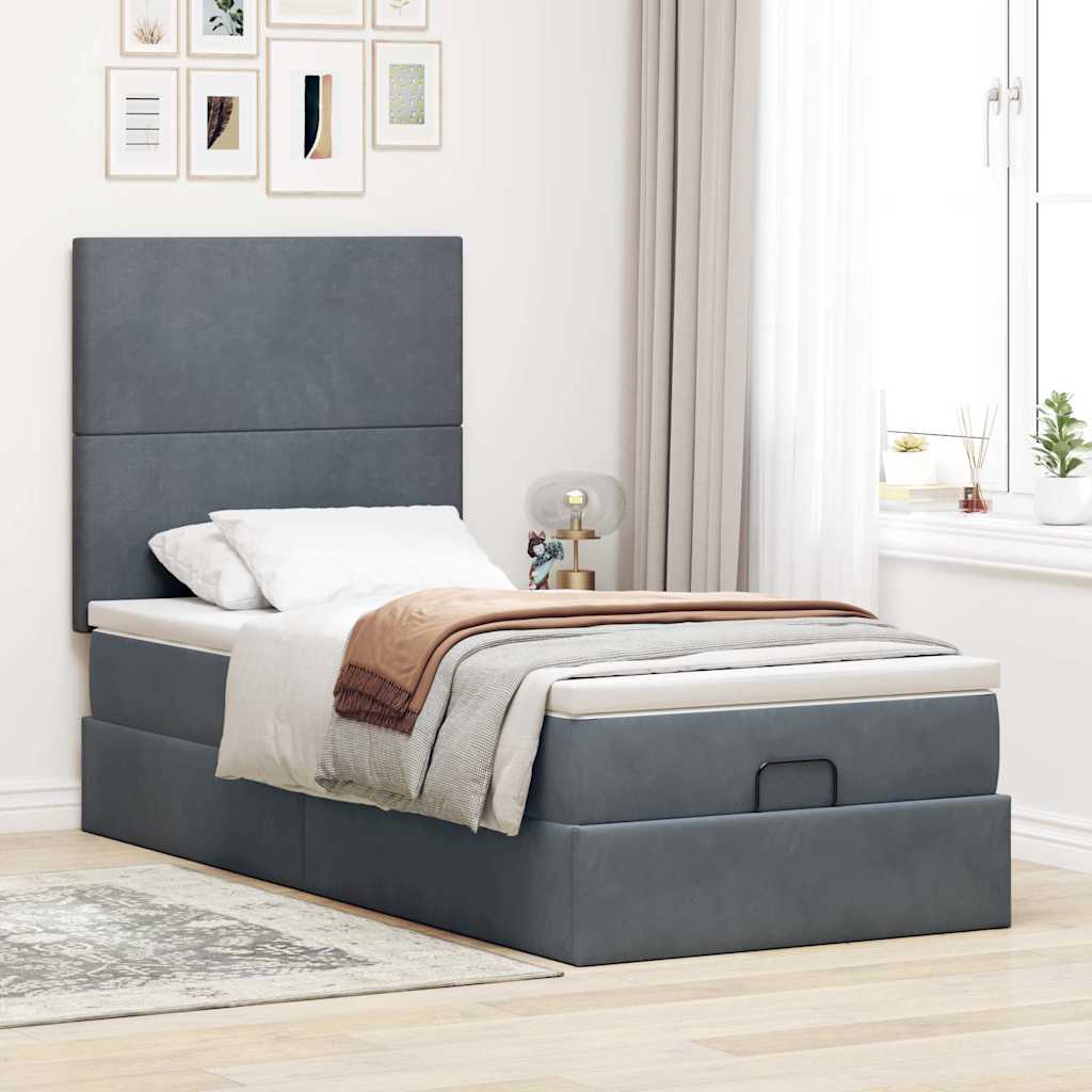 Ottoman bed met matrassen 90x190cm fluweel donkergrijs