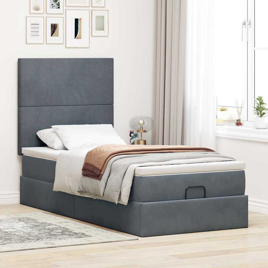 Ottoman bed met matrassen 90x190cm fluweel donkergrijs