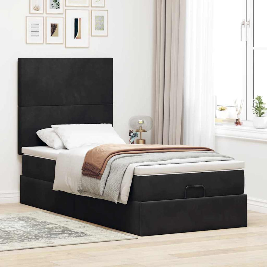 Ottoman bed met matrassen 90x190cm fluweel zwart