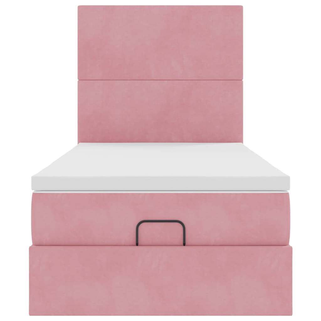 Ottoman bed met matrassen 90x190cm fluweel roze