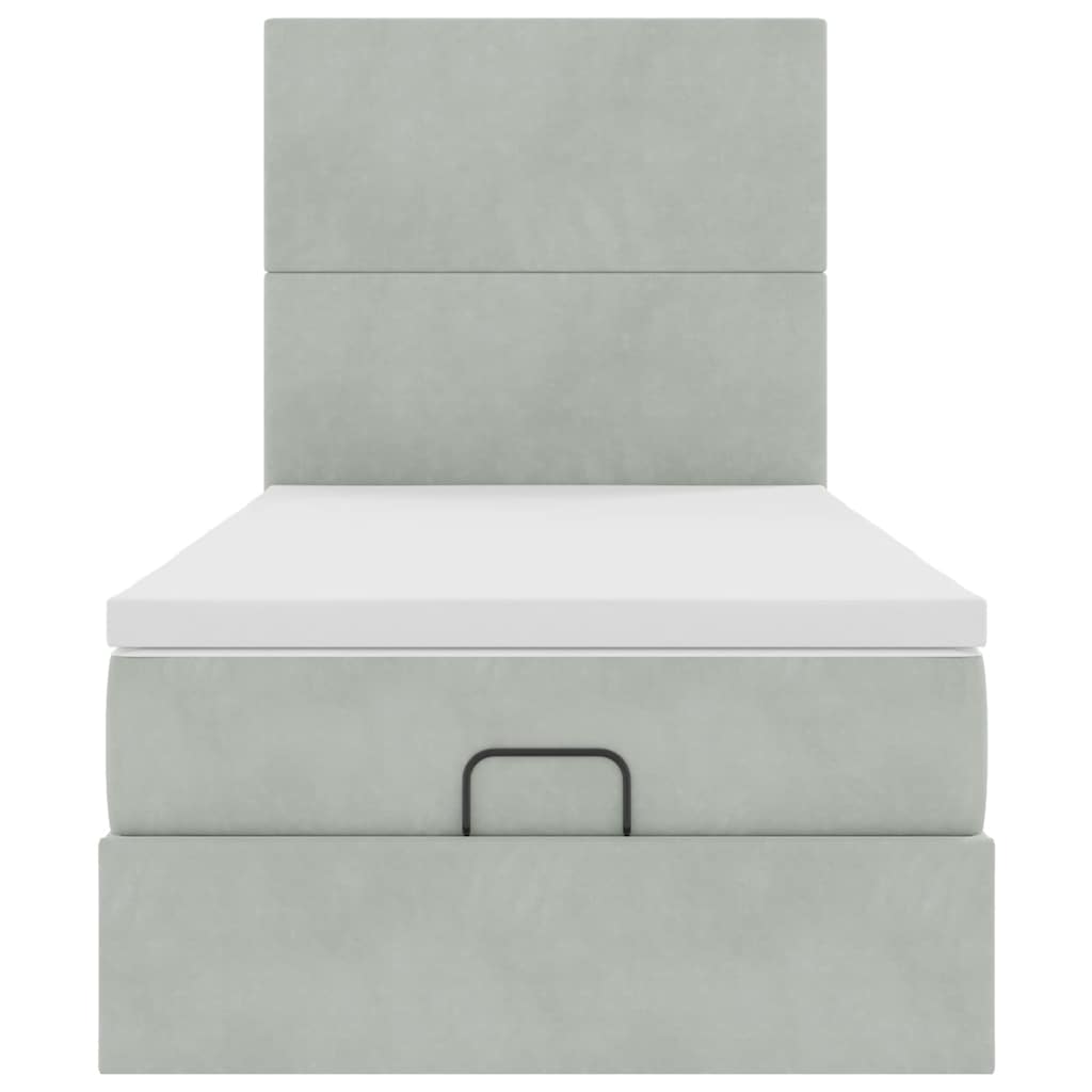 Ottoman bed met matrassen 90x200cm fluweel lichtgrijs