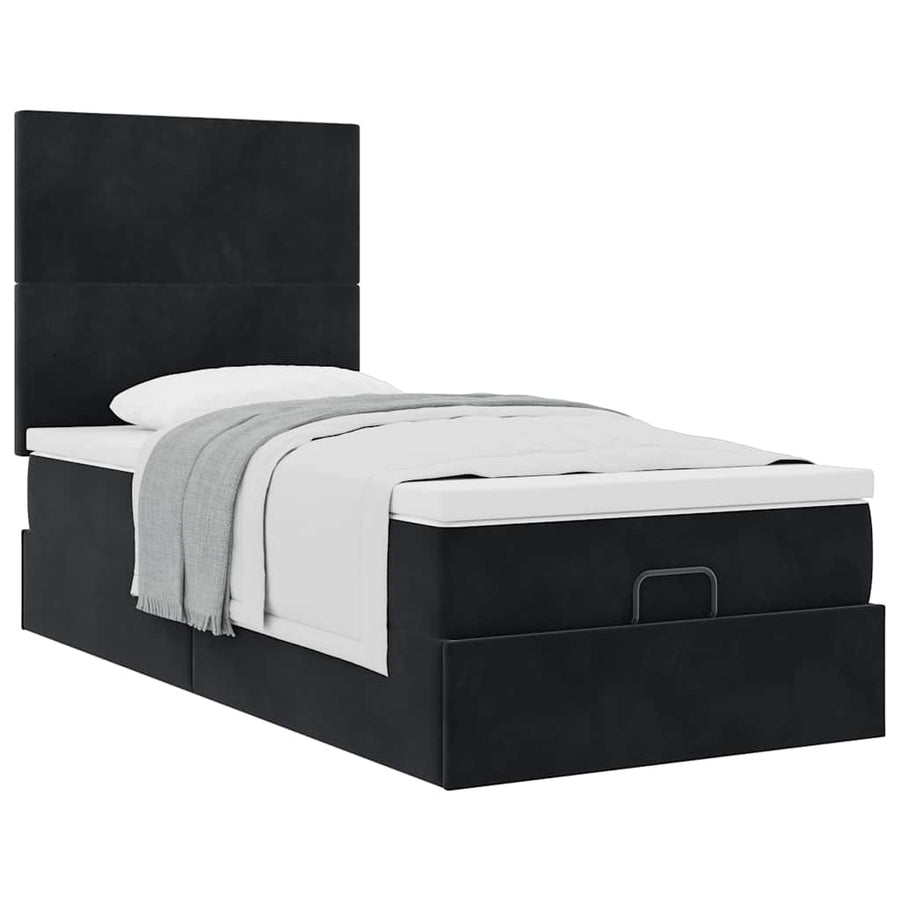 Ottoman bed met matrassen 90x200cm fluweel zwart