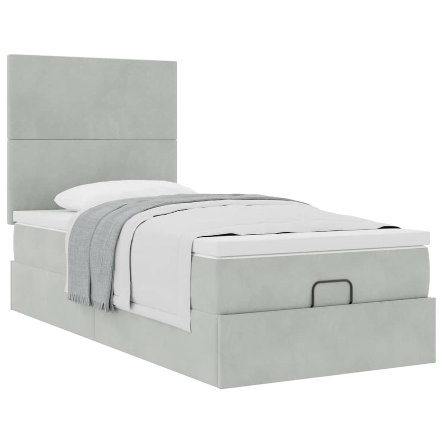 Ottoman bed met matrassen 100x200cm fluweel lichtgrijs