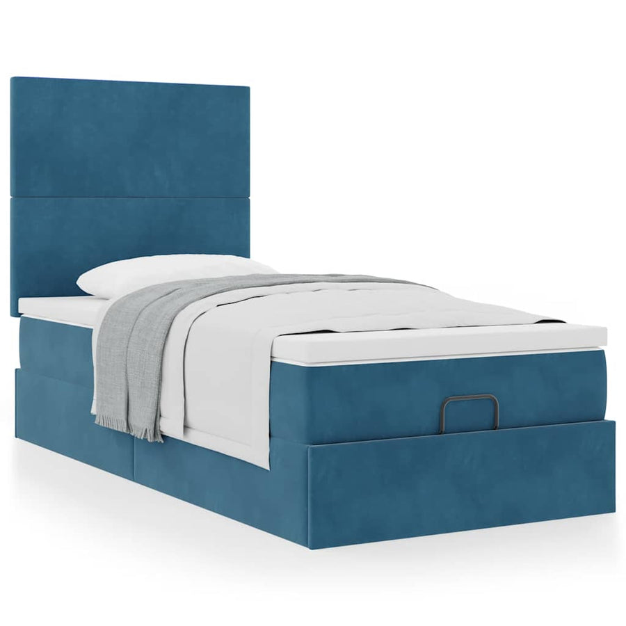 Ottoman bed met matrassen 100x200cm fluweel donkerblauw
