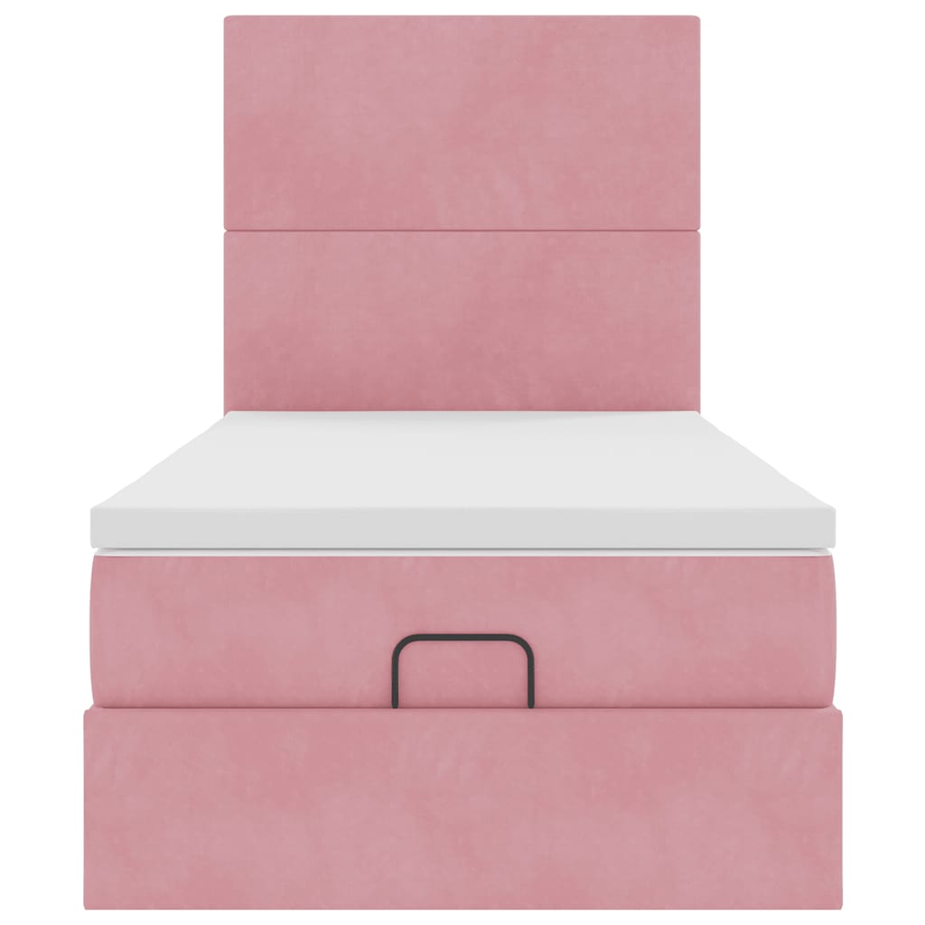 Ottoman bed met matrassen 100x200cm fluweel roze