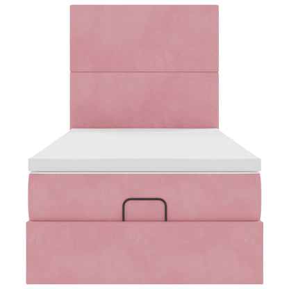 Ottoman bed met matrassen 100x200cm fluweel roze