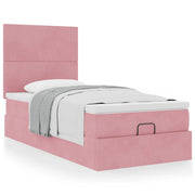 Ottoman bed with mattresses 100x200cm velvet pink