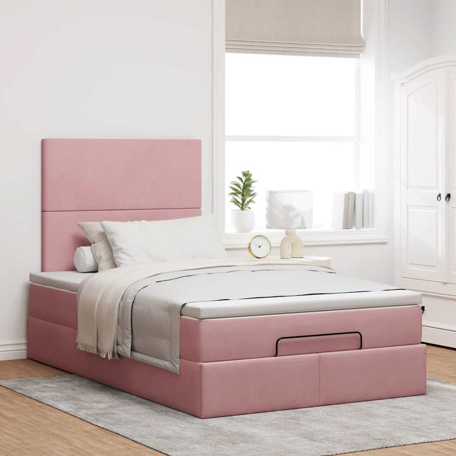 Ottoman bed met matrassen 120x190cm fluweel roze